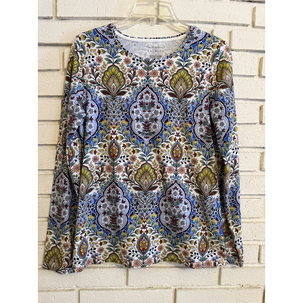 The Talbots Tee Multicolor Floral Print Long Sleeve Top Size Small NWOT